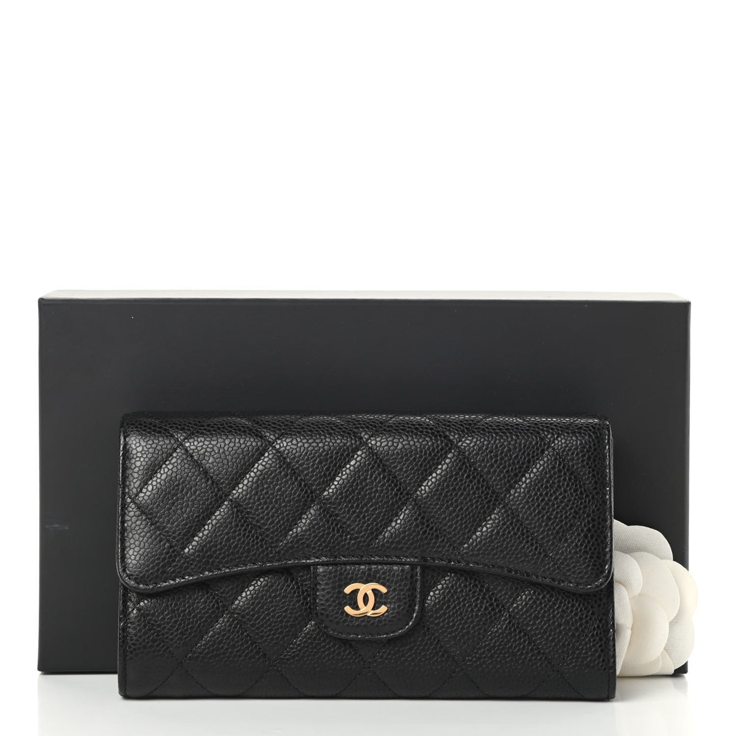 Caviar Quilted Large Flap Wallet Black