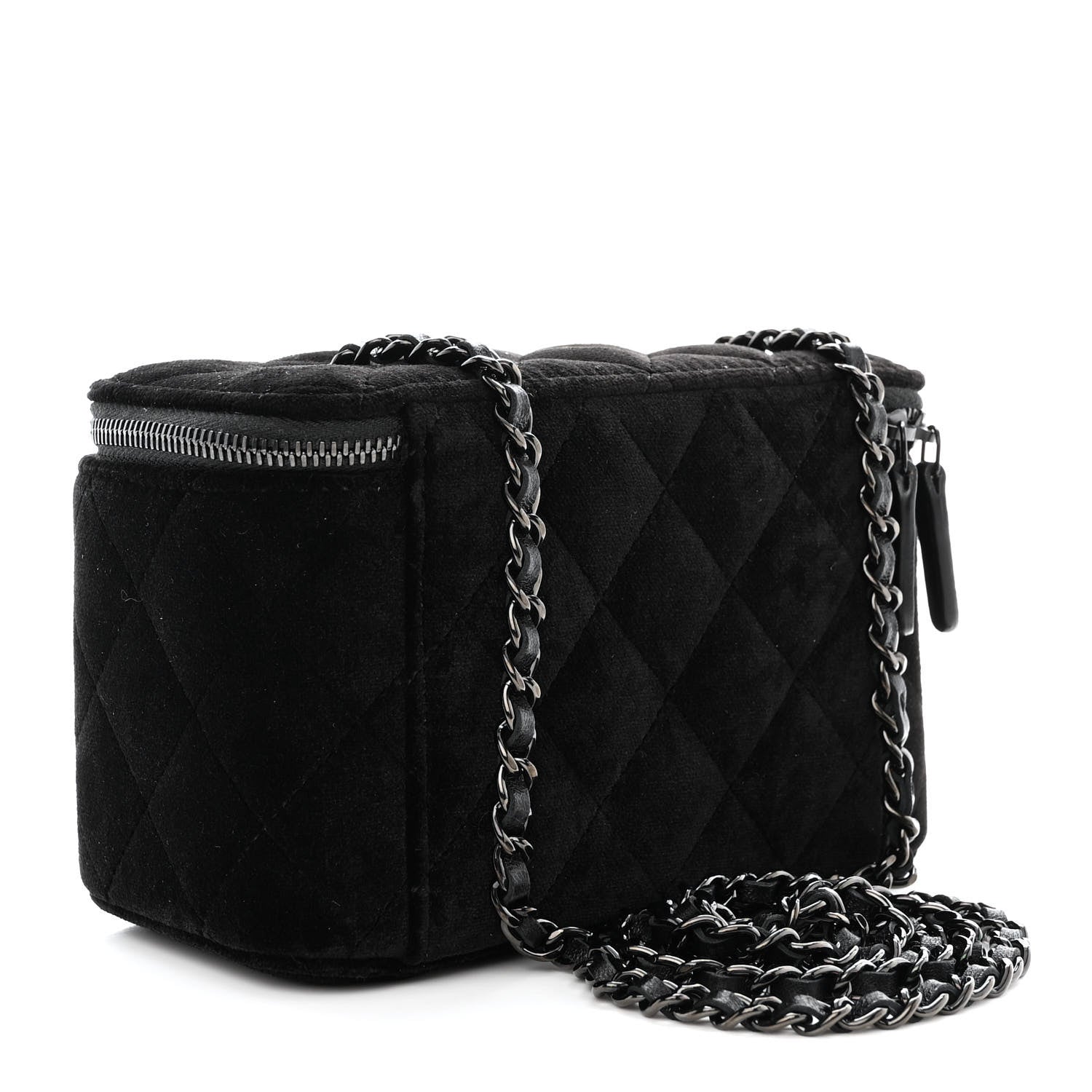 Chanel Velvet Quilted Small Vanity Case With Chain Black 3 of 10