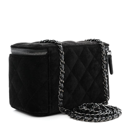 Chanel Velvet Quilted Small Vanity Case With Chain Black 3 of 10