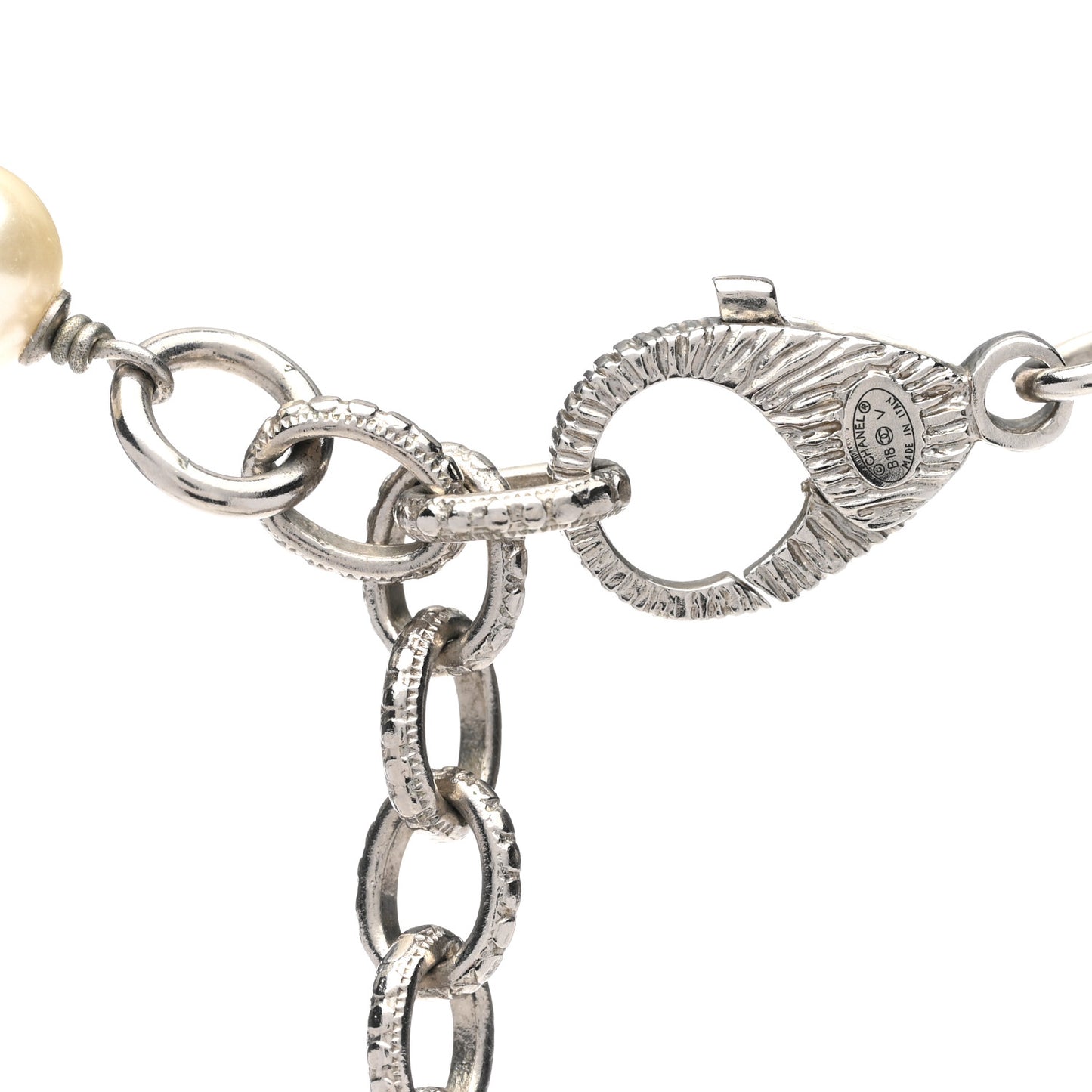 Pearl Crystal Bead CC Long Necklace Black Silver