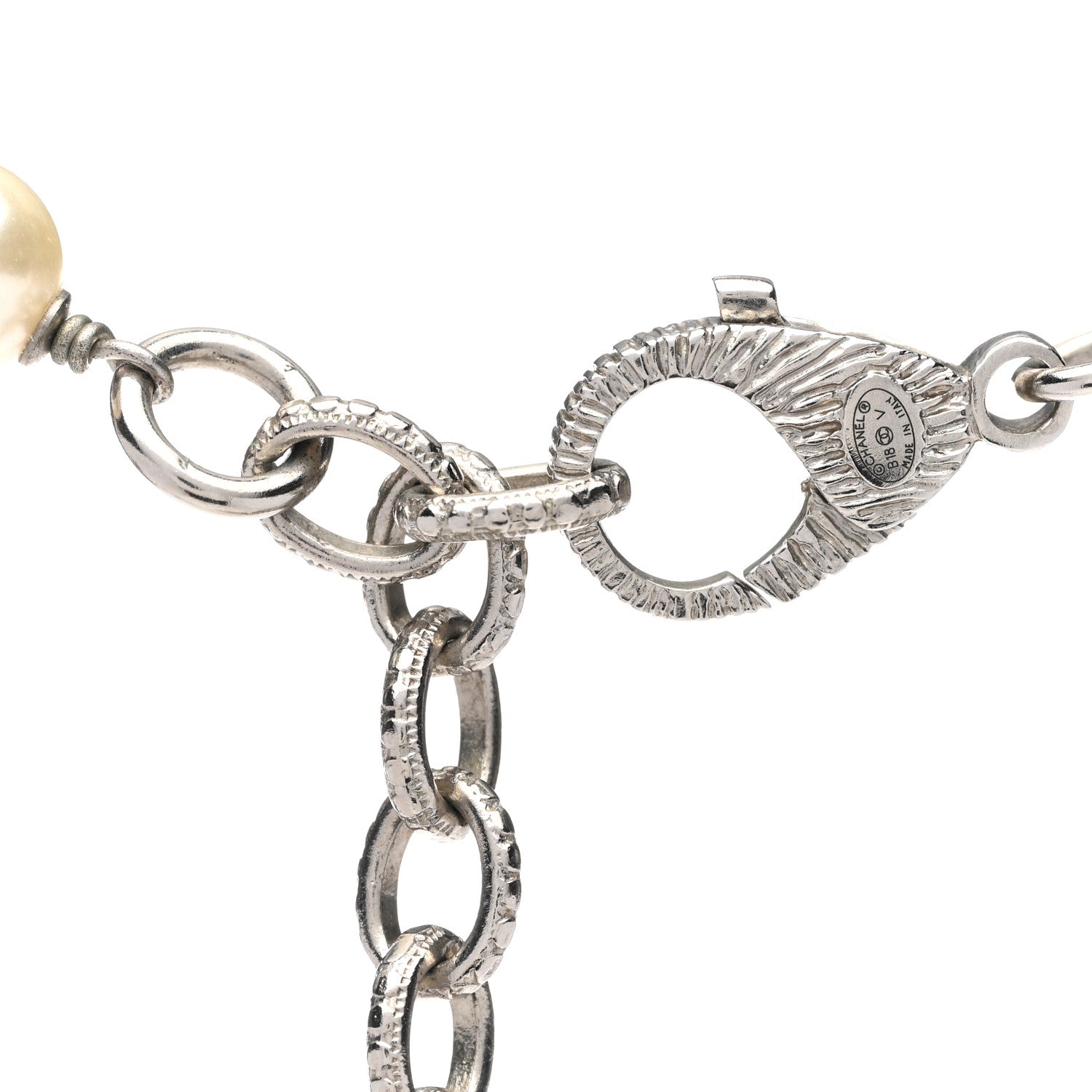 Chanel Pearl Crystal Bead CC Long Necklace Black Silver 5 of 6