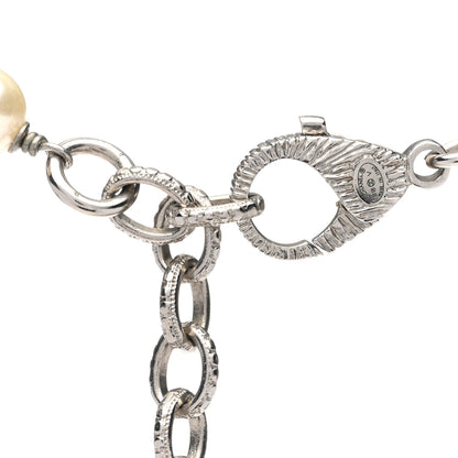 Chanel Pearl Crystal Bead CC Long Necklace Black Silver 5 of 6