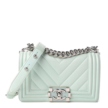 Chanel Iridescent Lambskin Chevron Quilted Small Boy Flap Turquoise 1 of 10