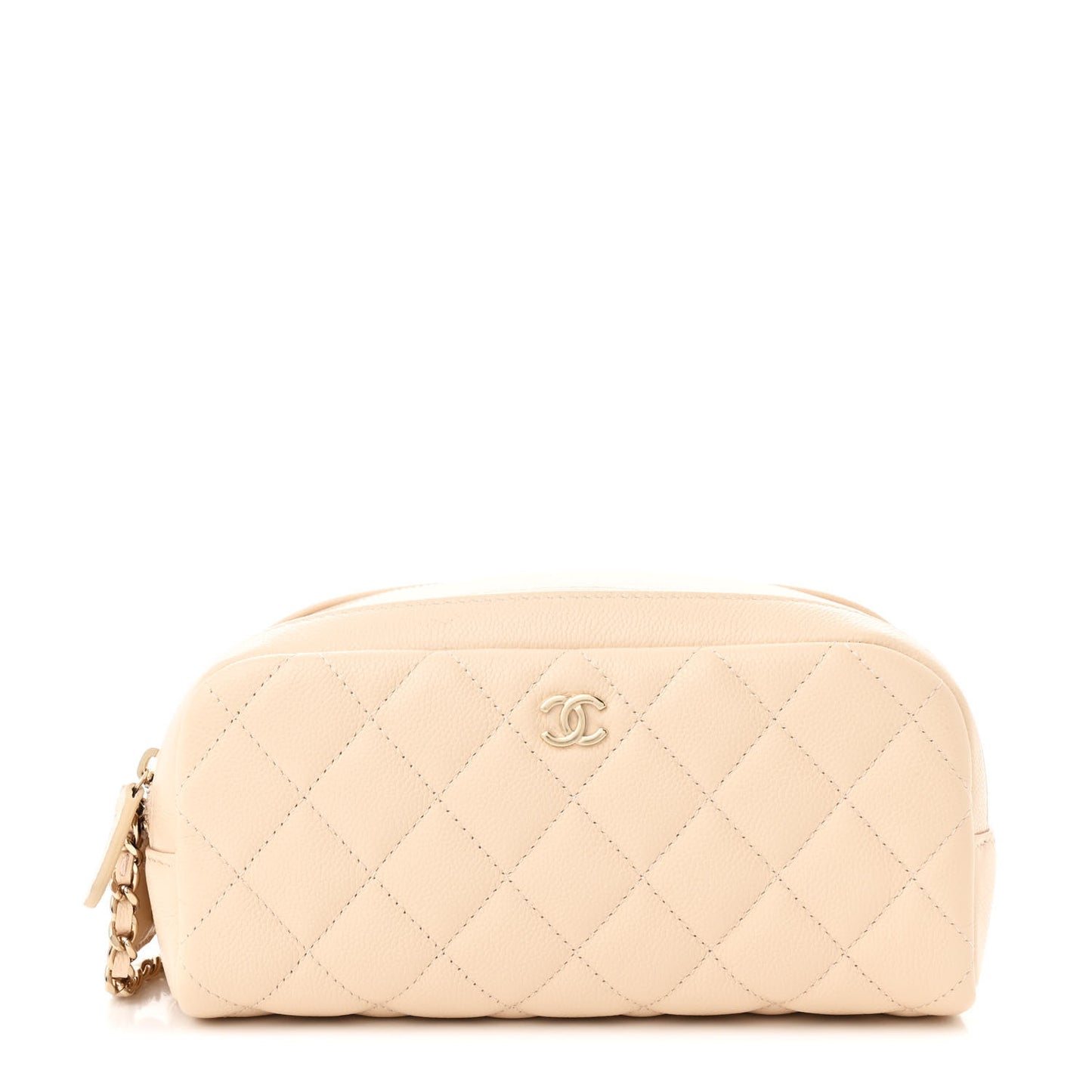 Caviar Quilted Toiletry Case With Chain Light Beige