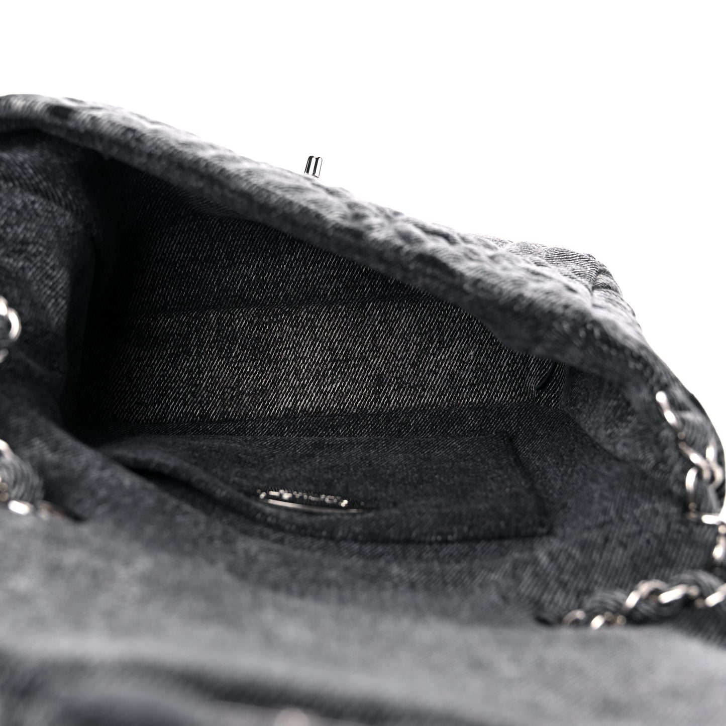 Denim Embossed CC Logo Print Mini Single Flap Black