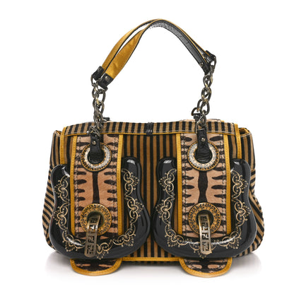 Fendi Velvet Calf Hair Pequin B Bag Tan Black 1 of 9
