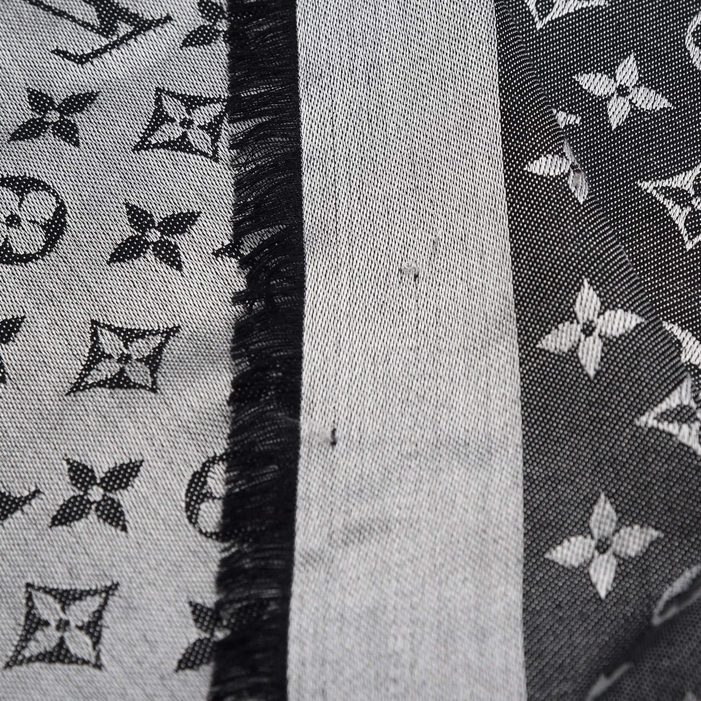 Silk Wool Monogram Denim Shawl Black Silver