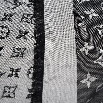 Louis Vuitton Silk Wool Monogram Denim Shawl Black Silver 5 of 8