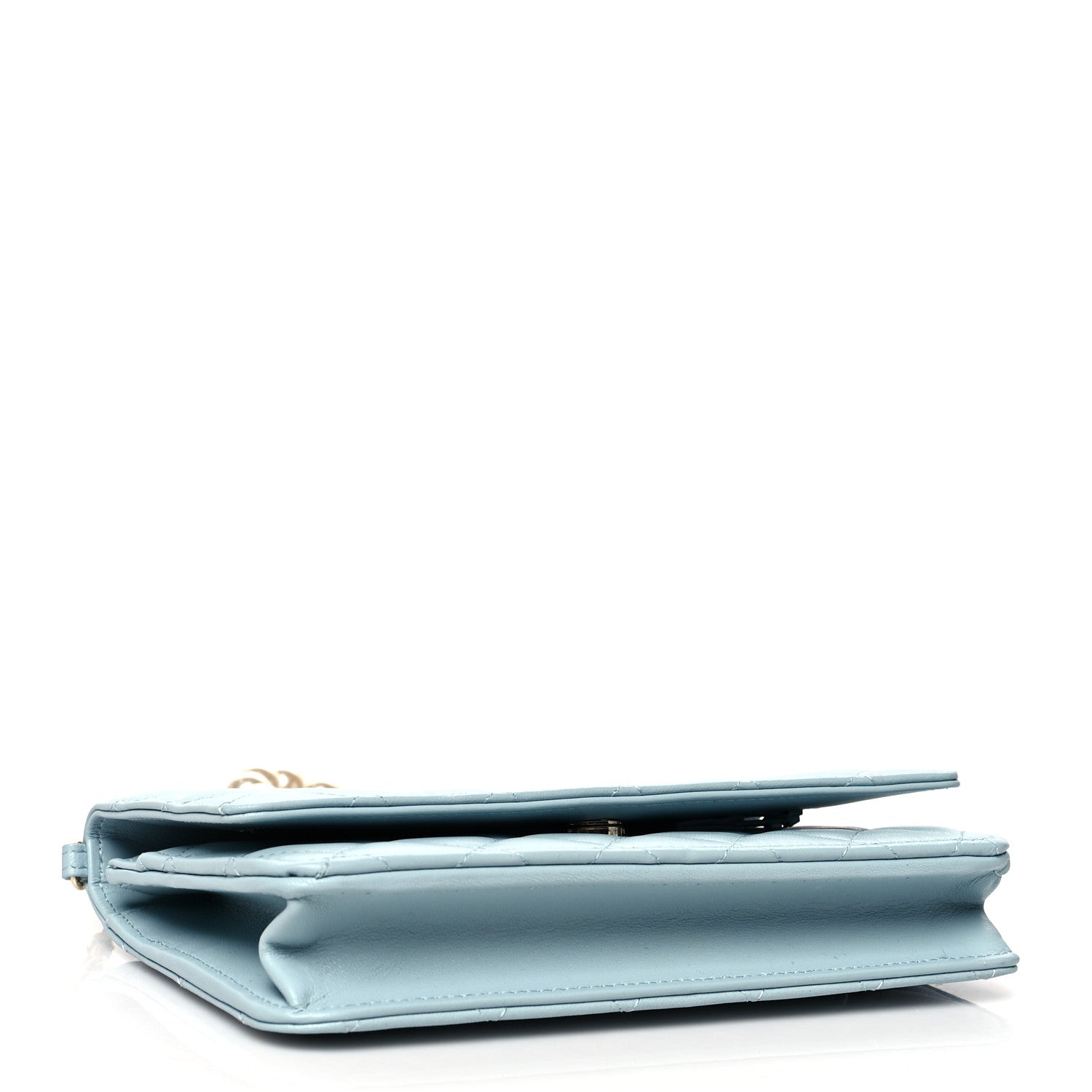Chanel Lambskin Quilted Pearl Wallet On Chain WOC Light Blue 4 of 12