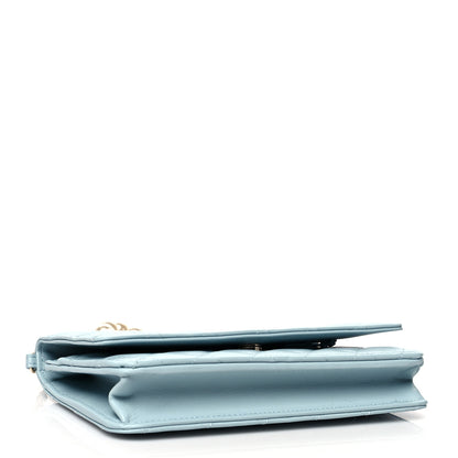 Chanel Lambskin Quilted Pearl Wallet On Chain WOC Light Blue 4 of 12