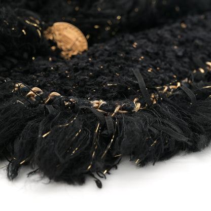 Chanel Tweed Fringe Quilted Chain Around Flap Clutch Black Gold 9 of 10