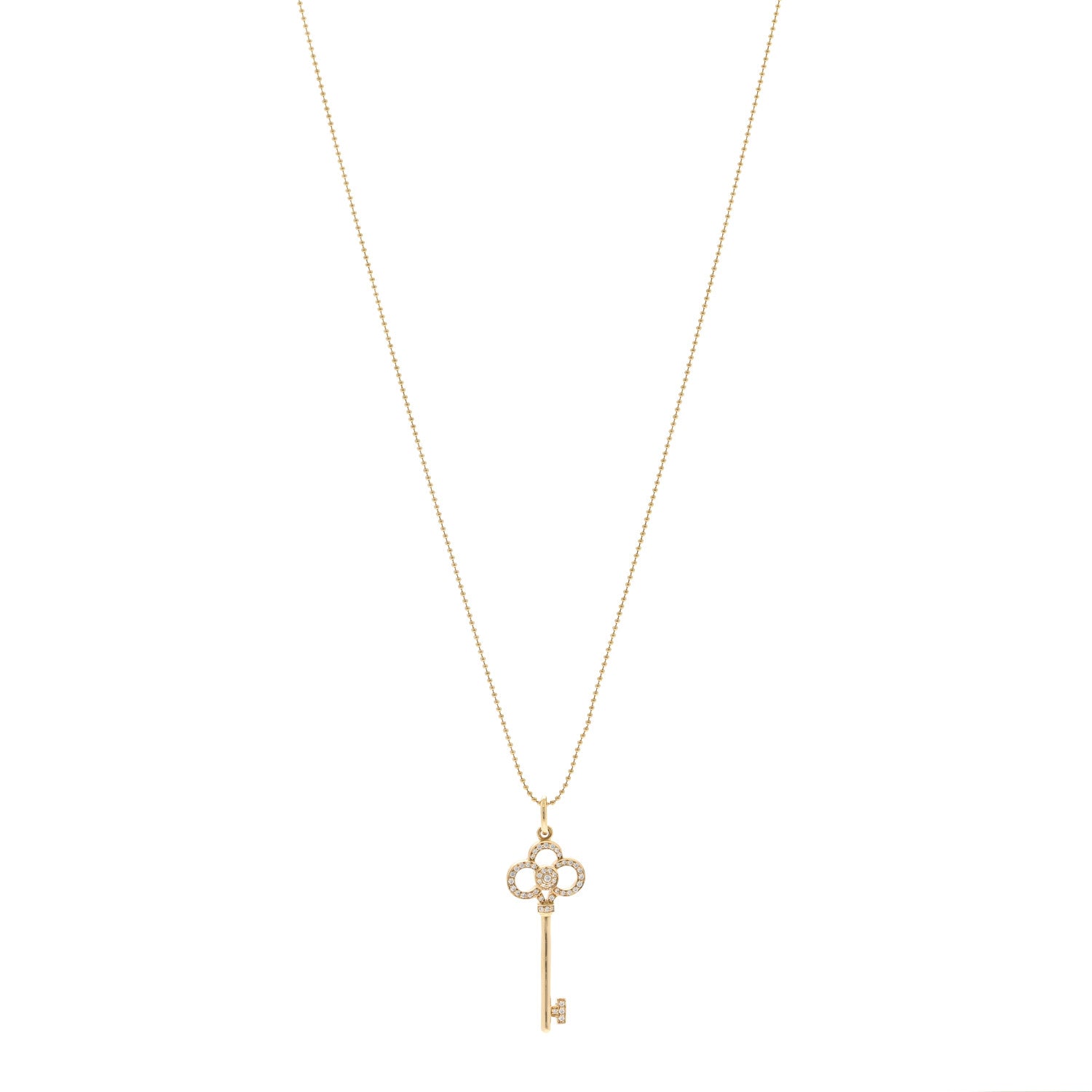 Tiffany 18K Yellow Gold Diamond Crown Key Pendant Necklace 1 of 5