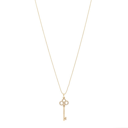 Tiffany 18K Yellow Gold Diamond Crown Key Pendant Necklace 1 of 5