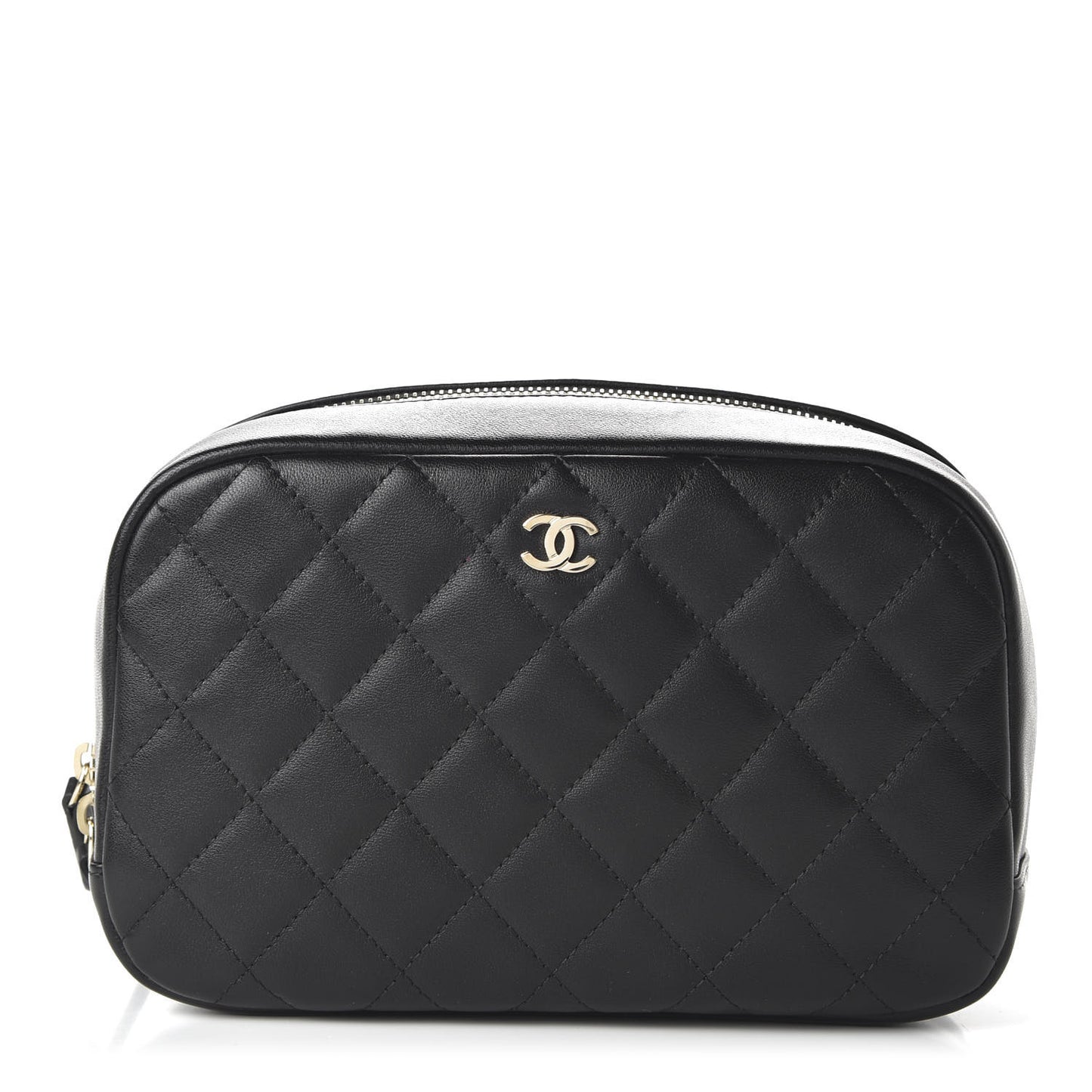 Lambskin Quilted Medium Curvy Pouch Cosmetic Case Black