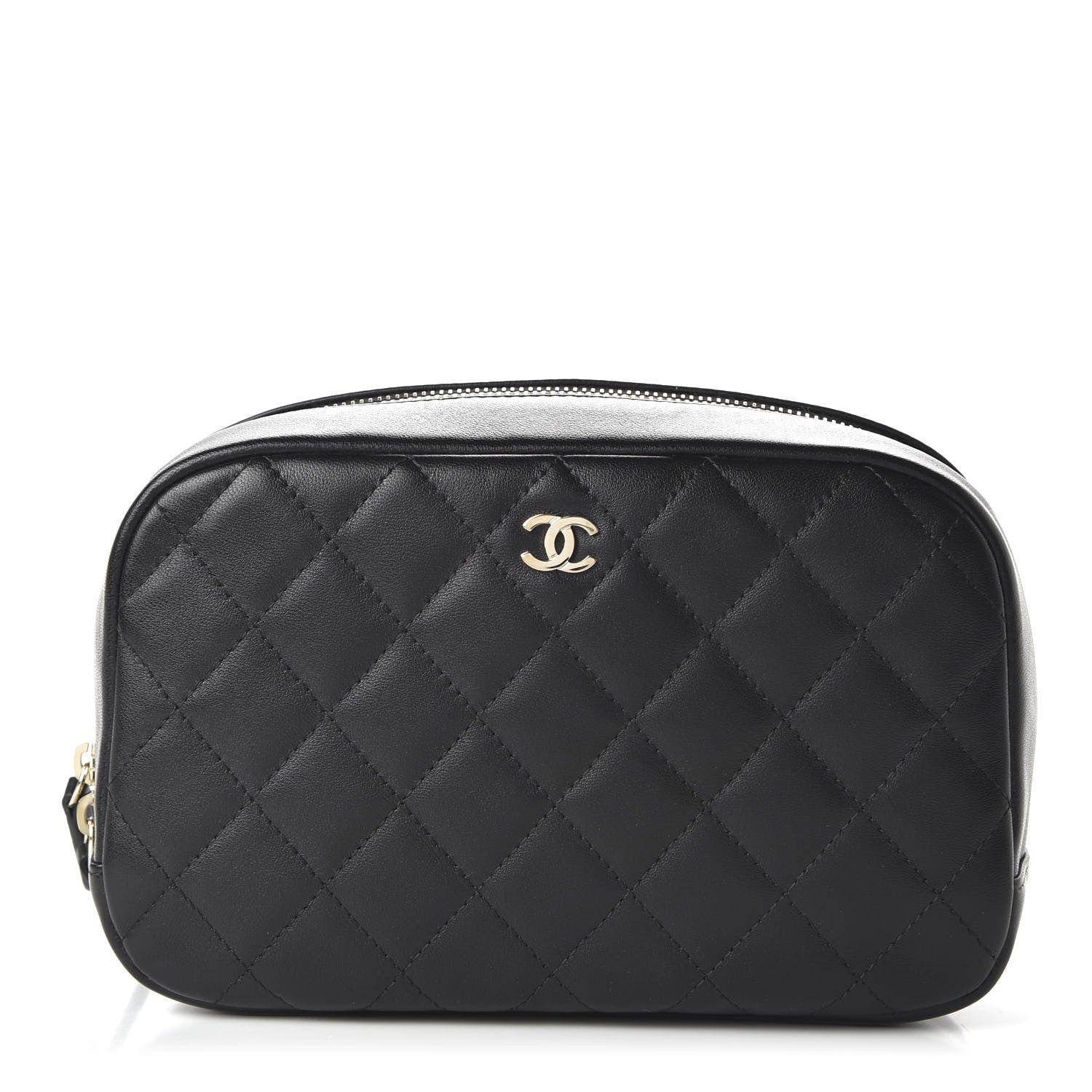 Chanel Lambskin Quilted Medium Curvy Pouch Cosmetic Case Black 1 of 11
