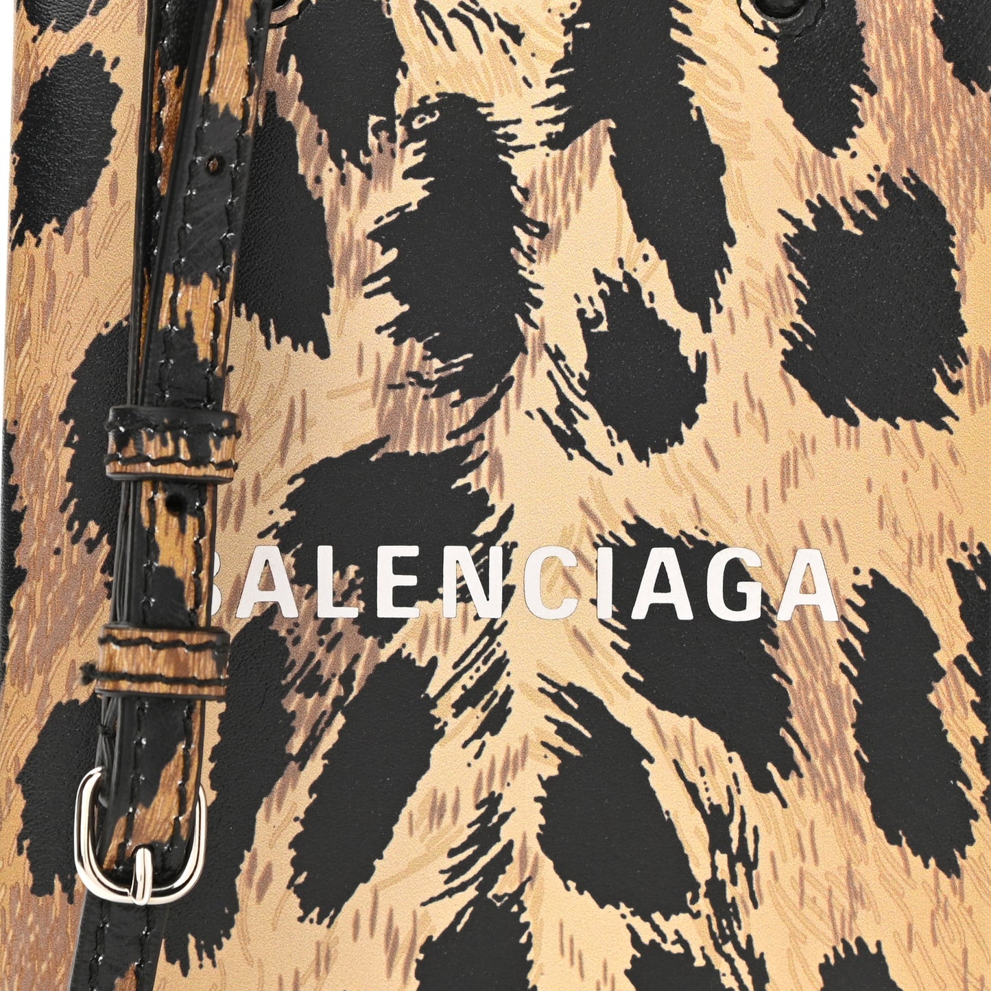 Smooth Calfskin Leopard Print Logo Shopping Phone Holder Bag Beige Black
