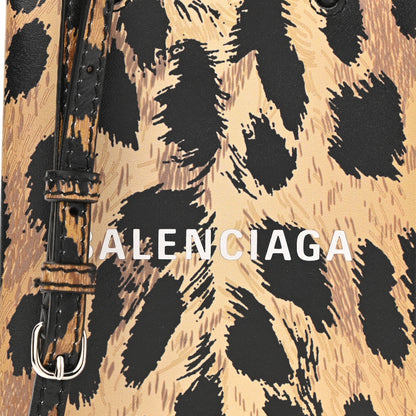 Balenciaga Smooth Calfskin Leopard Print Logo Shopping Phone Holder Bag Beige Black 7 of 9