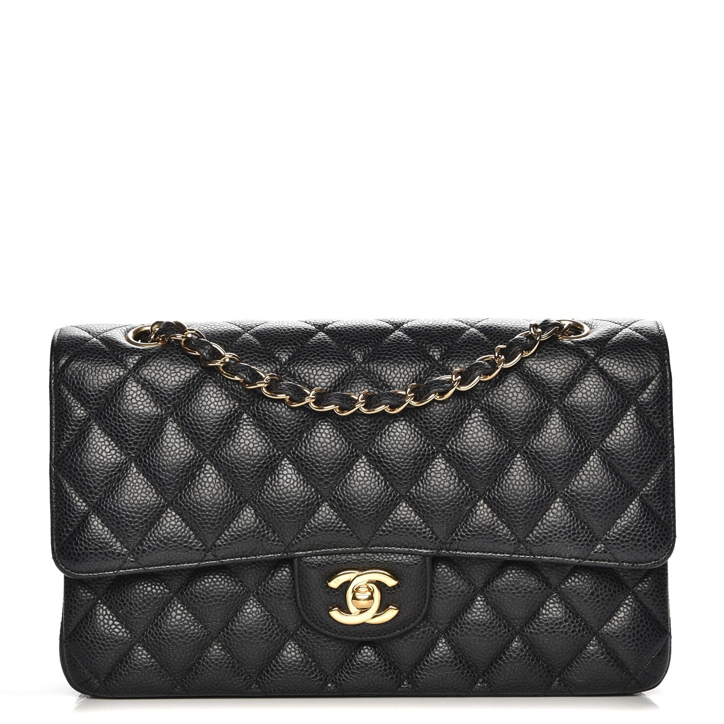 Caviar Quilted Medium Double Flap Black