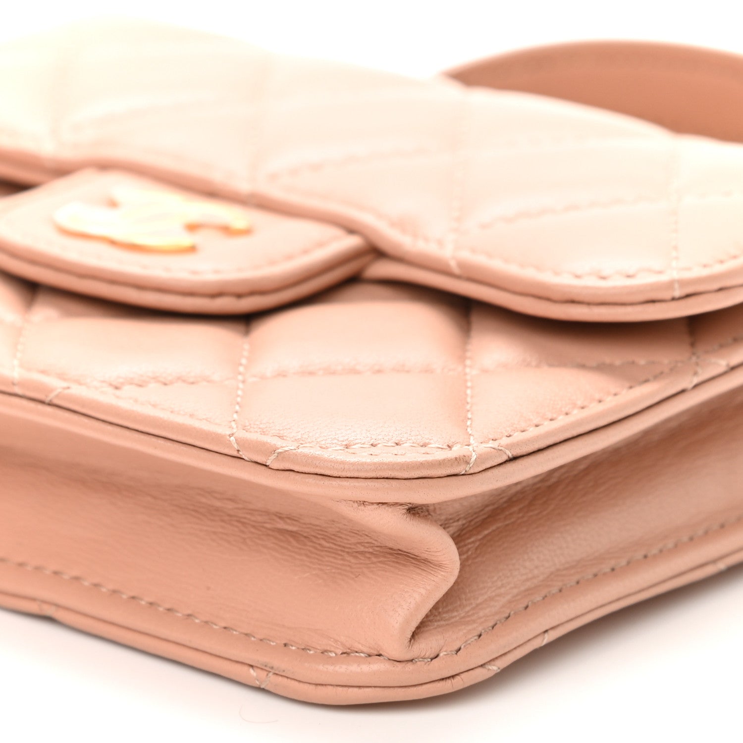 Chanel Lambskin Quilted Top Handle Flap Coin Purse With Chain Beige 12 of 13