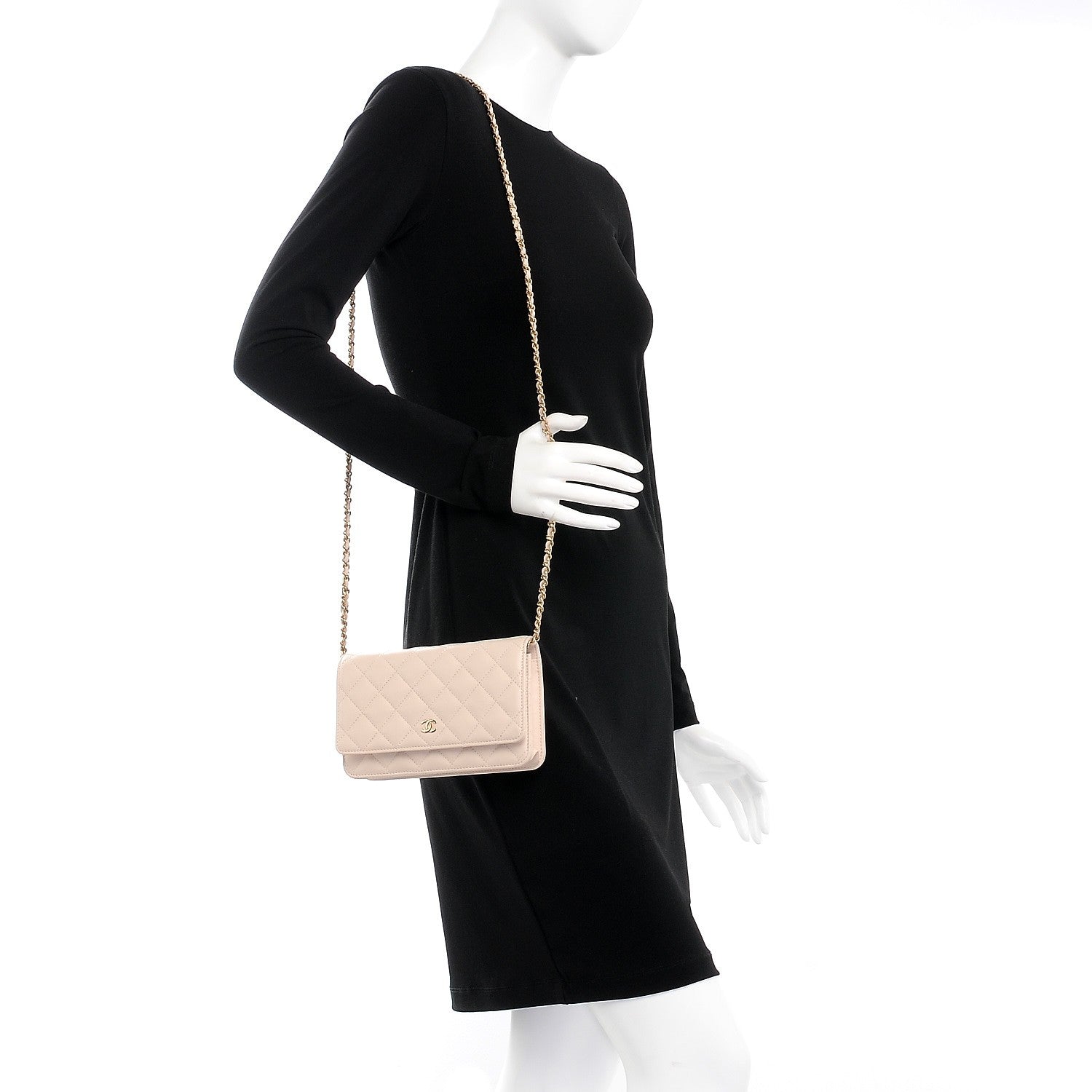 Chanel Lambskin Quilted Wallet On Chain WOC Beige Clair 2 of 8