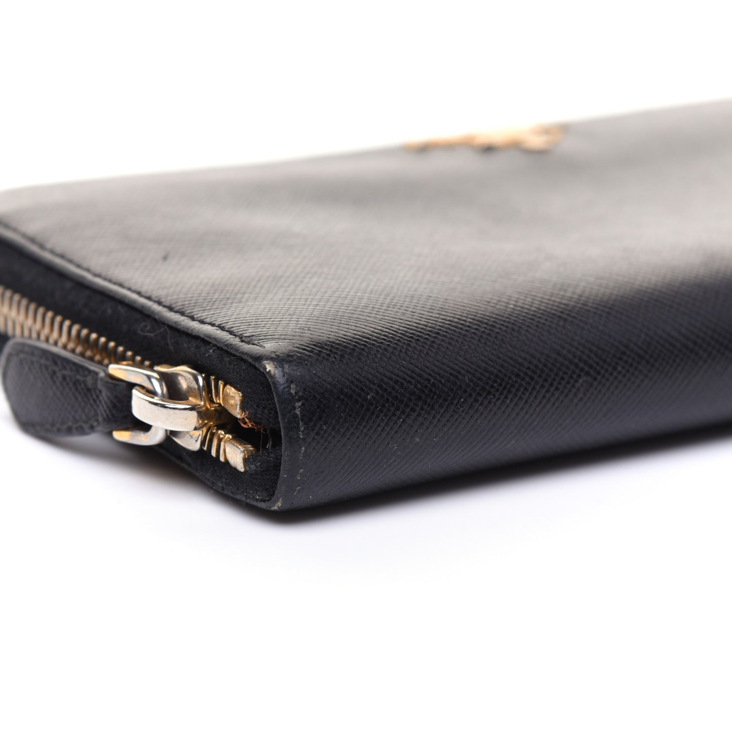 Saffiano Metal Zip Around Wallet Black