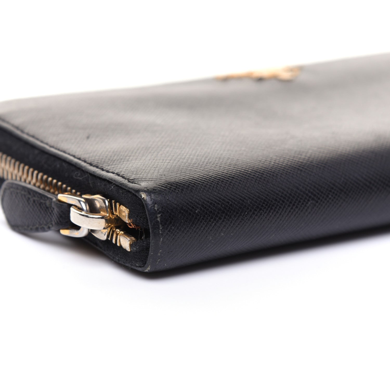 Prada Saffiano Metal Zip Around Wallet Black 6 of 14