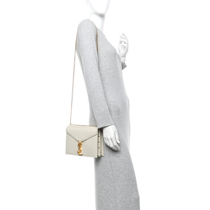 Saint Laurent Calfskin Crocodile Embossed Monogram Cassandra Clasp Bag Crema Soft 3 of 11