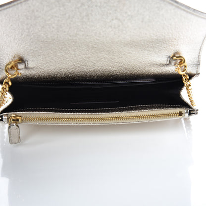 Saint Laurent Metallic Crackled Calfskin Matelasse Chevron Monogram Envelope Chain Wallet Gold 5 of 8