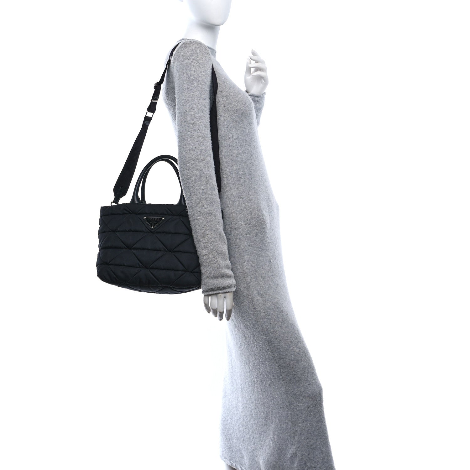 Prada Re-Nylon Nappa Triangle Quilted Padded Small Double Handled Zip Tote Black 2 of 9