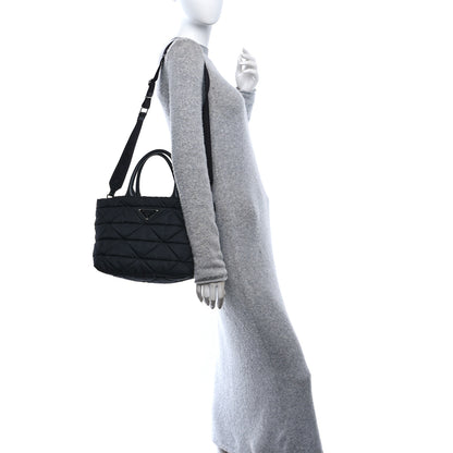 Prada Re-Nylon Nappa Triangle Quilted Padded Small Double Handled Zip Tote Black 2 of 9