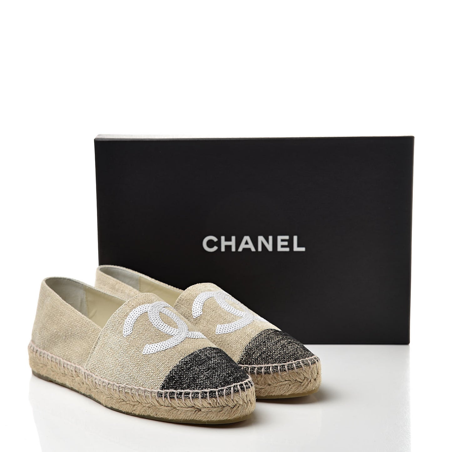 Toile Sequin CC Espadrilles 39 Beige Black