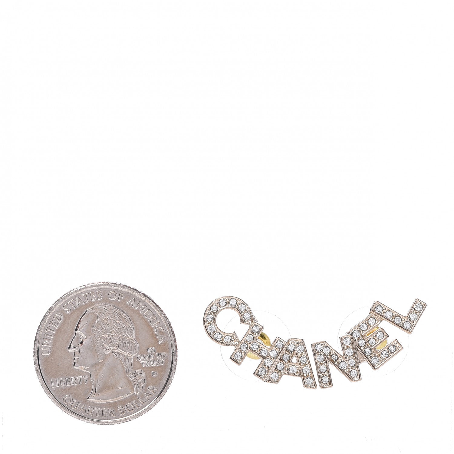 Chanel Crystal Pearl Signature Stud Earrings Gold 2 of 5