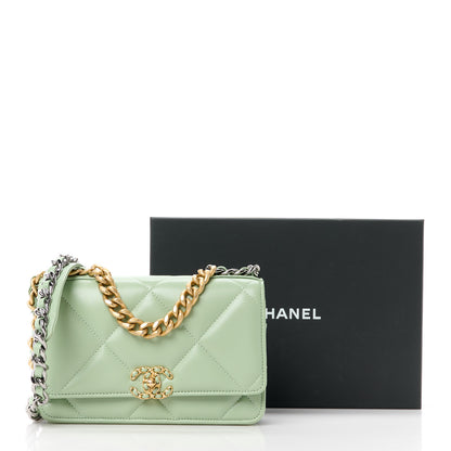 Chanel Lambskin Quilted Chanel 19 Wallet On Chain WOC Light Green 12 of 12