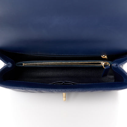 Chanel Aged Calfskin Snakeskin Chevron Quilted Small Coco Handle Flap Navy 5 of 11