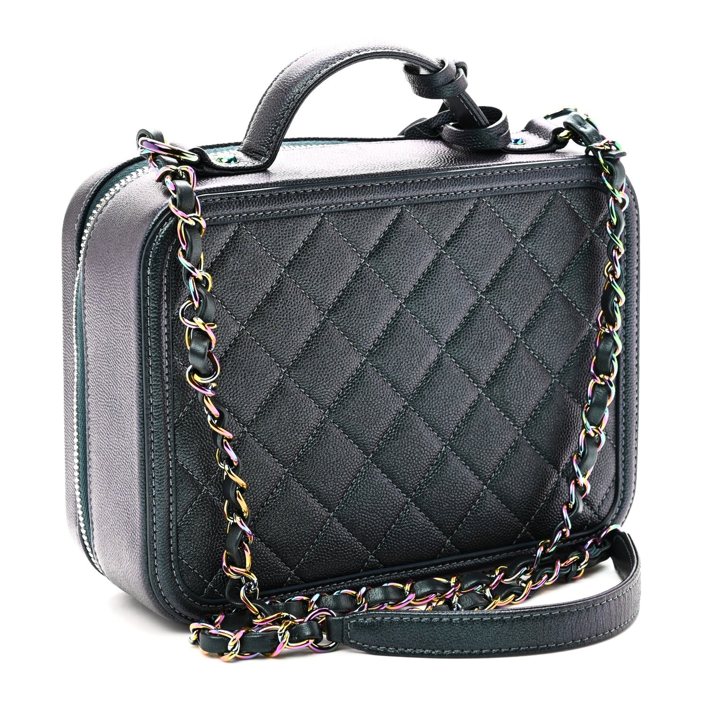 Iridescent Caviar Quilted Medium CC Filigree Vanity Case Dark Turquoise