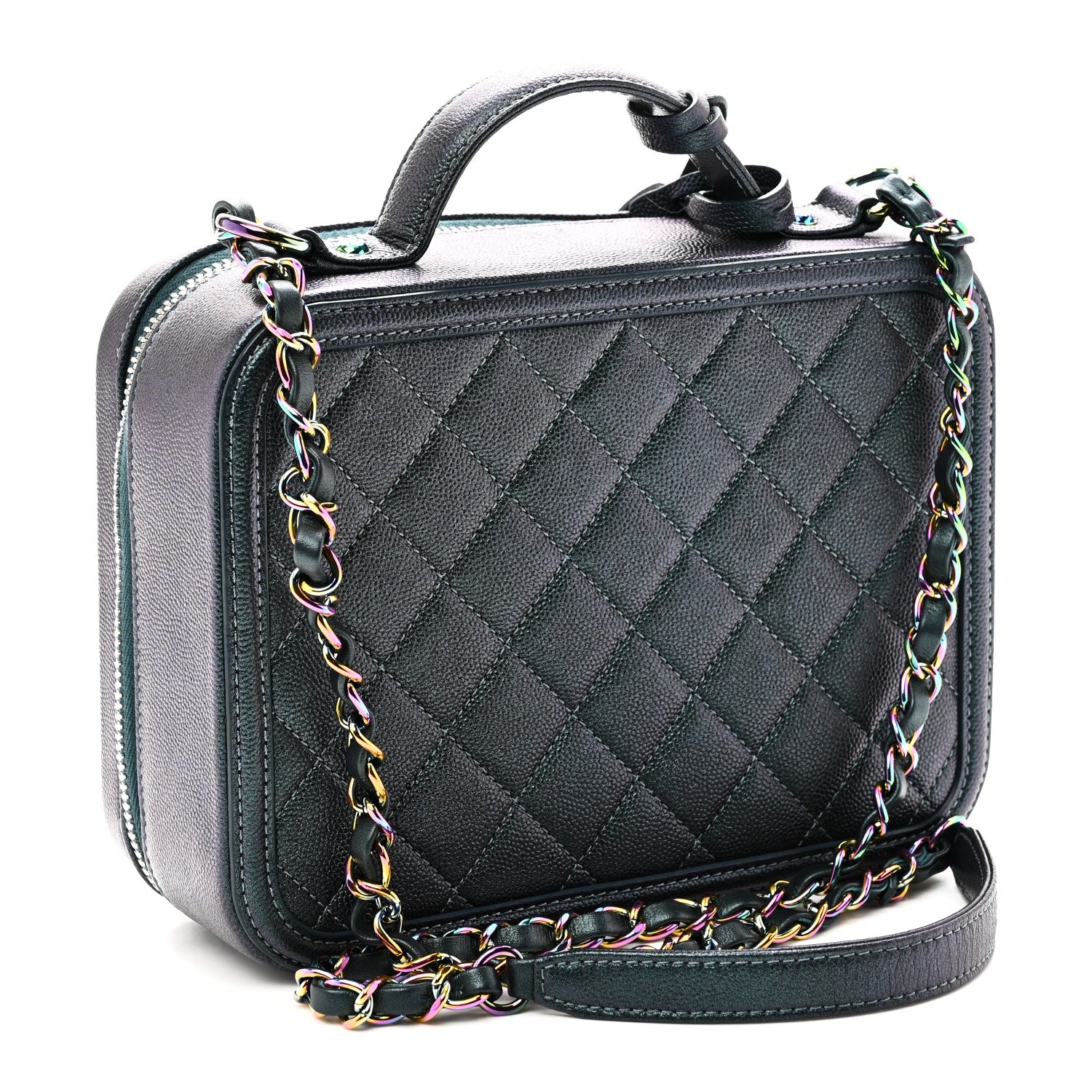 Chanel Iridescent Caviar Quilted Medium CC Filigree Vanity Case Dark Turquoise 3 of 11