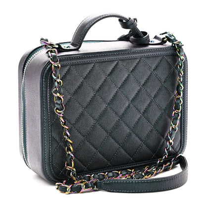 Chanel Iridescent Caviar Quilted Medium CC Filigree Vanity Case Dark Turquoise 3 of 11