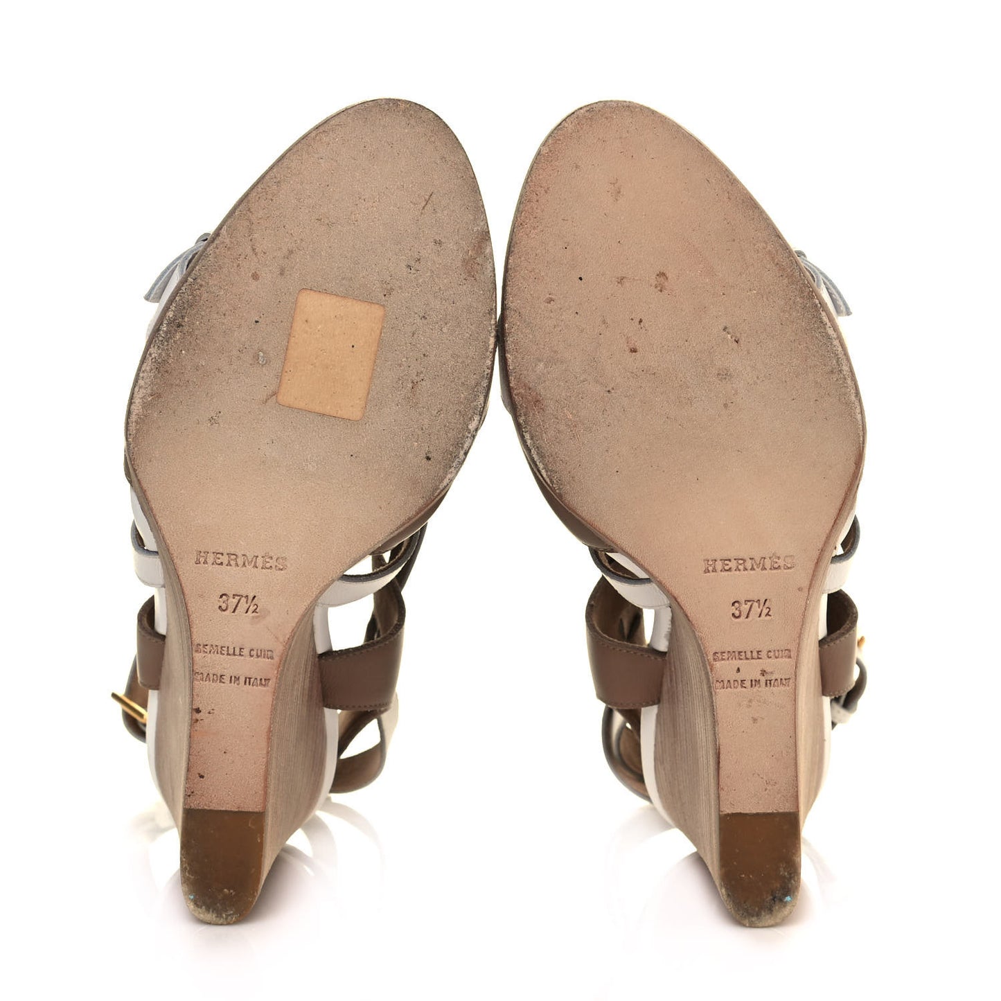 Calfskin Giorno Wedge Sandals 37.5 Beige White