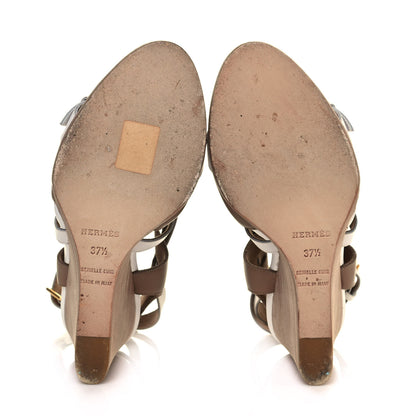 Hermes Calfskin Giorno Wedge Sandals 37.5 Beige White 5 of 9