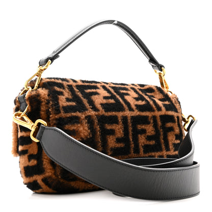 Fendi Shearling Vitello Dolce Macro FF 1974 Baguette Tobacco Black 3 of 12