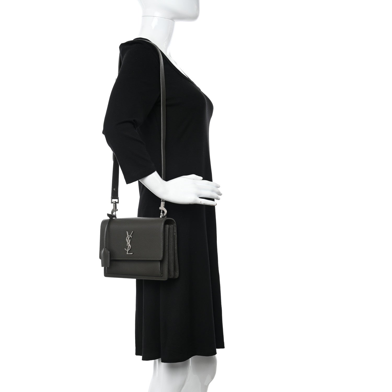 Saint Laurent Grained Calfskin Medium Monogram Sunset Satchel Dark Green 2 of 10