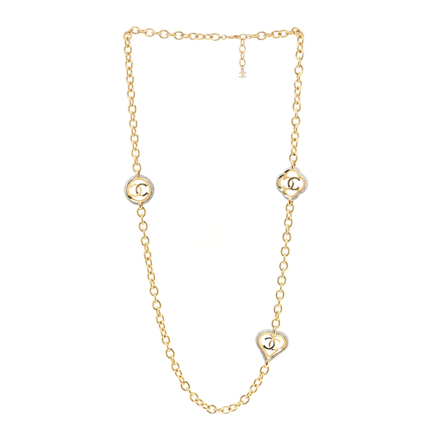 Chanel Crystal CC Chain Heart Necklace Gold 3 of 4