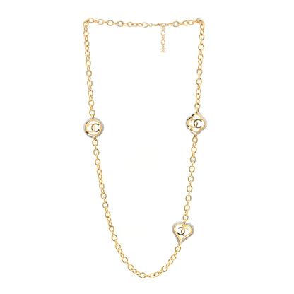 Chanel Crystal CC Chain Heart Necklace Gold 3 of 4