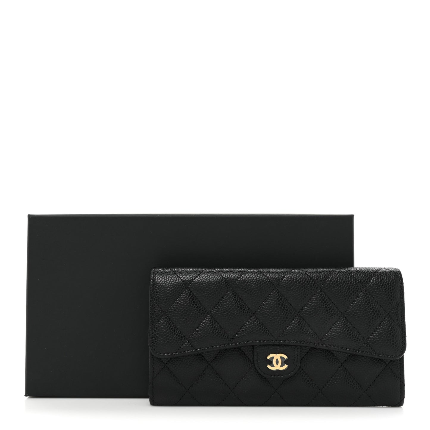 Caviar Quilted Large Flap Wallet Black