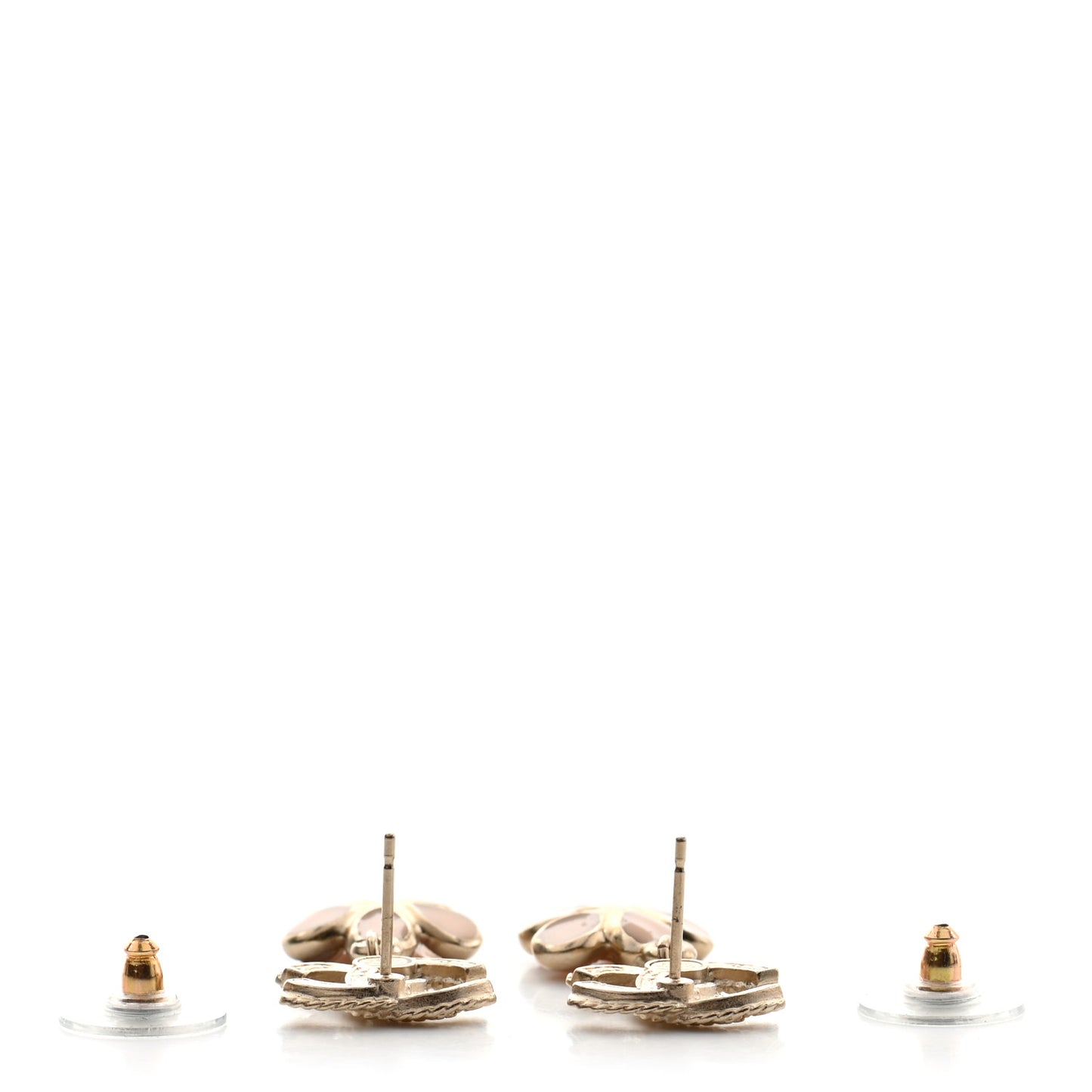 Crystal CC Flower Drop Earrings Pink Gold