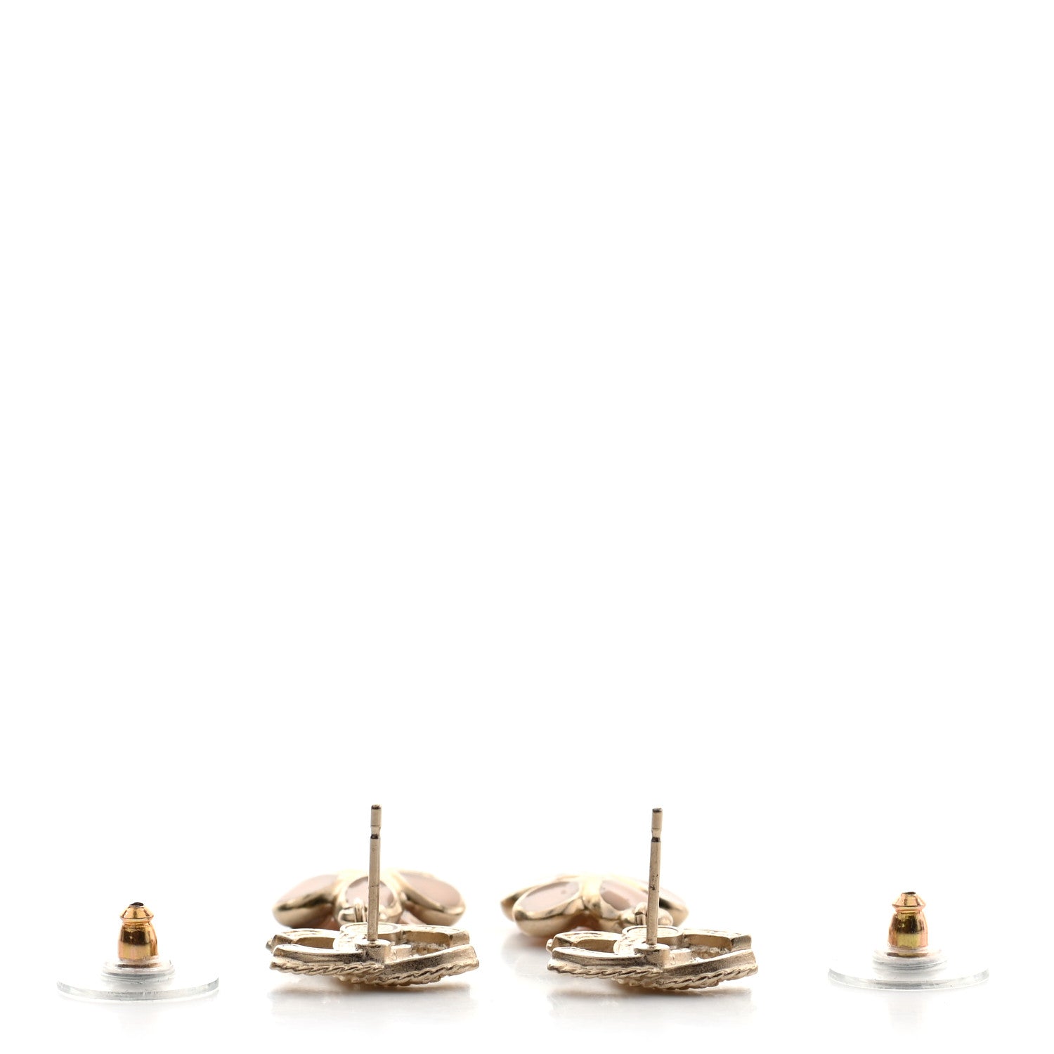 Chanel Crystal CC Flower Drop Earrings Pink Gold 3 of 4