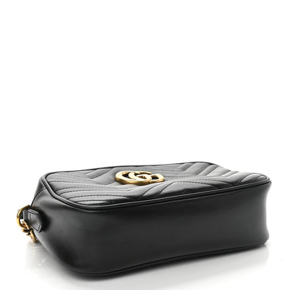 Gucci Calfskin Matelasse Small GG Marmont Chain Shoulder Bag Black 4 of 10