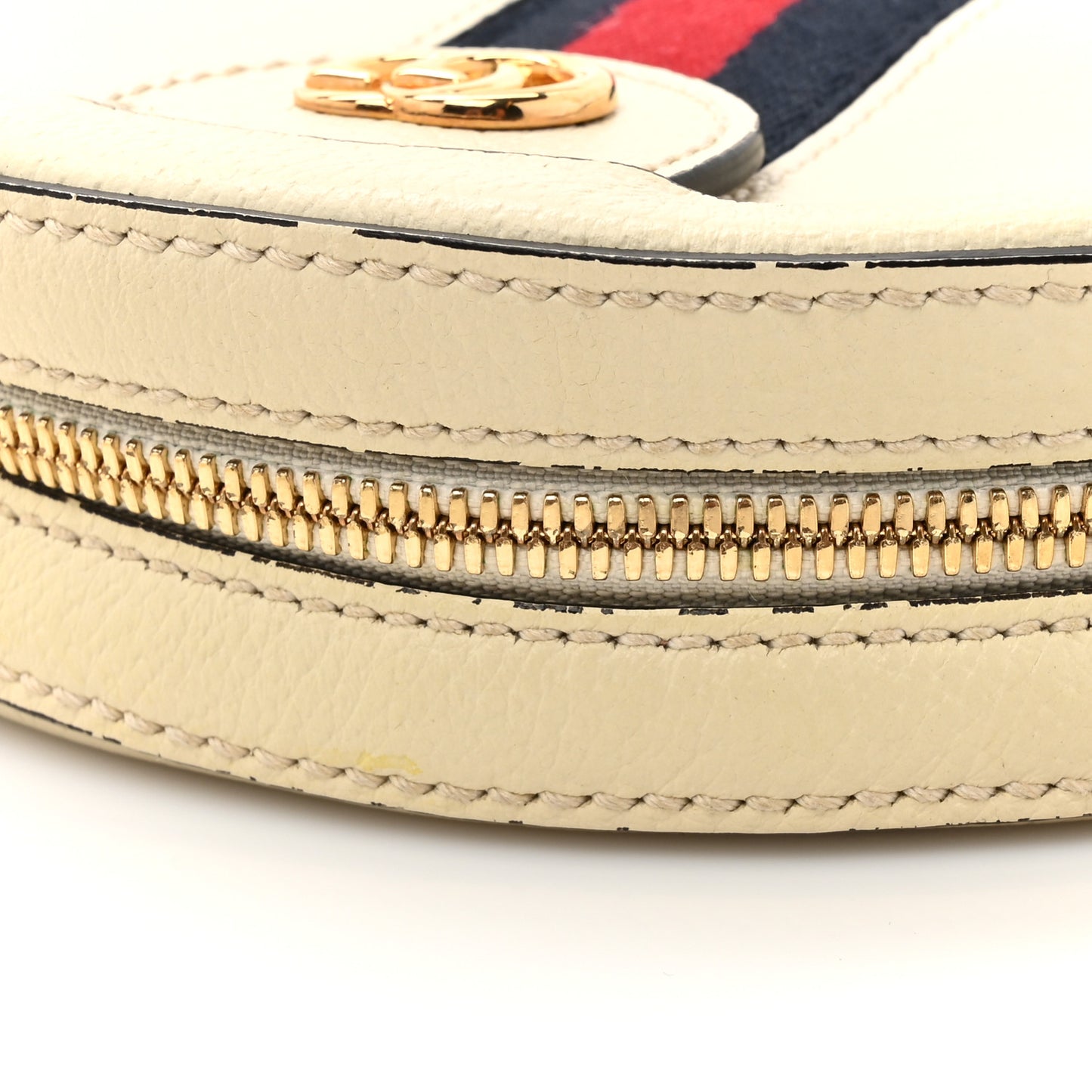 Textured Calfskin Web Mini Ophidia Round Shoulder Bag Mystic White