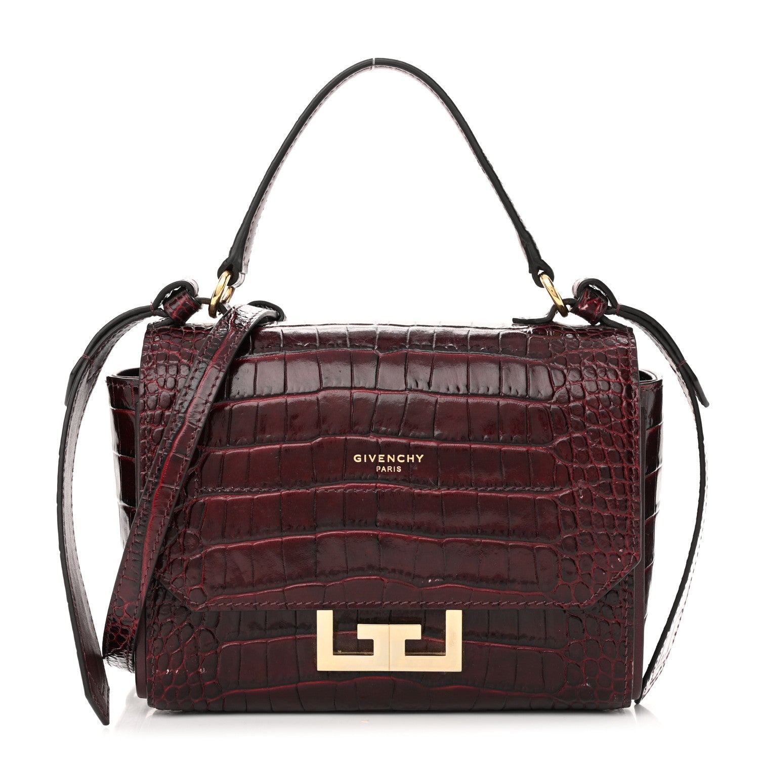 Givenchy Calfskin Crocodile Embossed Eden Mini Top Handle Burgundy 1 of 12