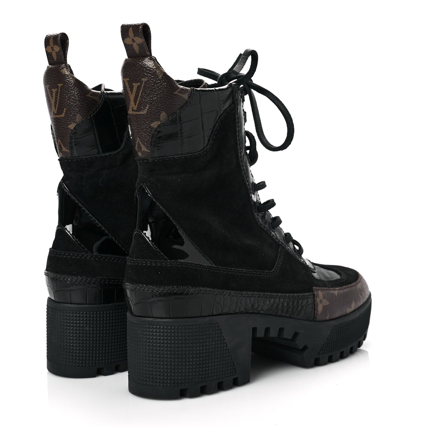 Suede Calfskin Monogram Laureate Platform Desert Boots 36 Black